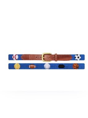 Smathers and Branson  Sports Needlepoint Kids Belt with Brown Leather Trim Large